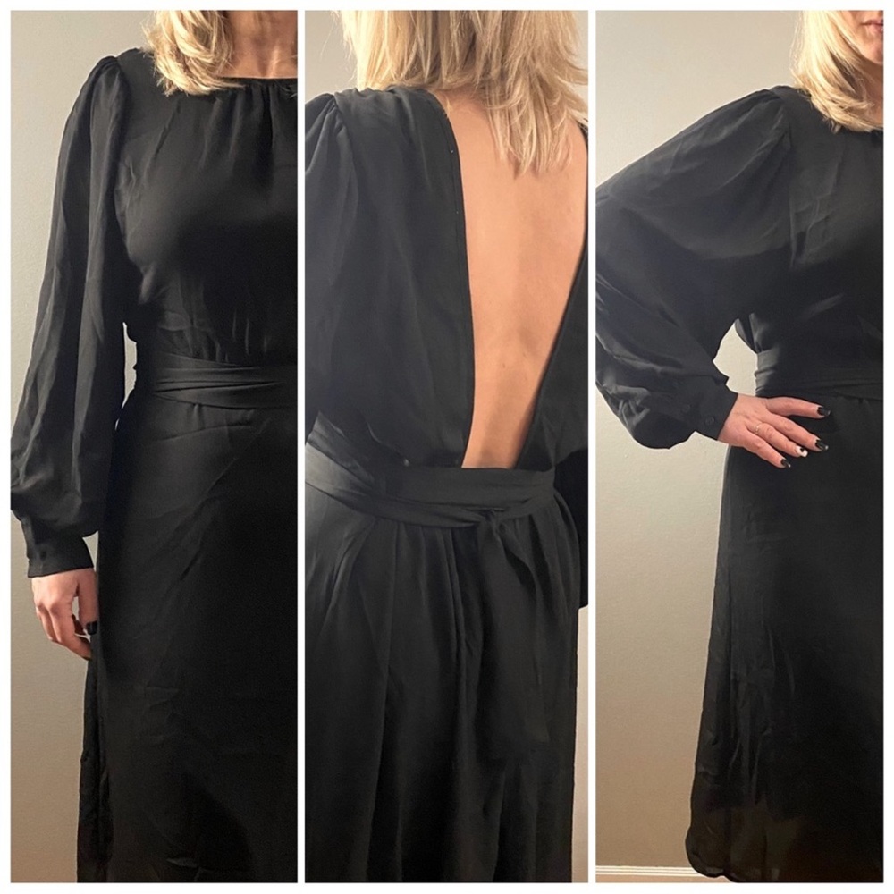 Anthropologie See U Soon Elegant Black Dress Black Chiffon Long Sleeves size M